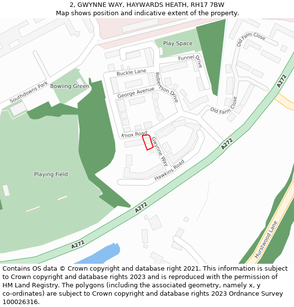 2, GWYNNE WAY, HAYWARDS HEATH, RH17 7BW: Location map and indicative extent of plot