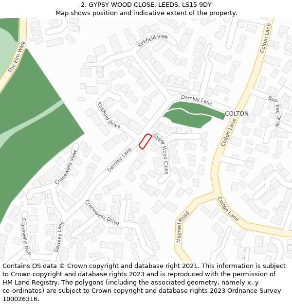 2, GYPSY WOOD CLOSE, LEEDS, LS15 9DY: Location map and indicative extent of plot