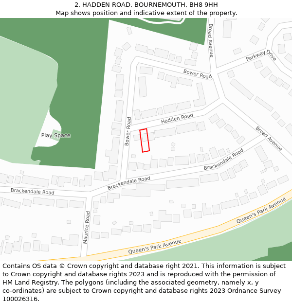 2, HADDEN ROAD, BOURNEMOUTH, BH8 9HH: Location map and indicative extent of plot