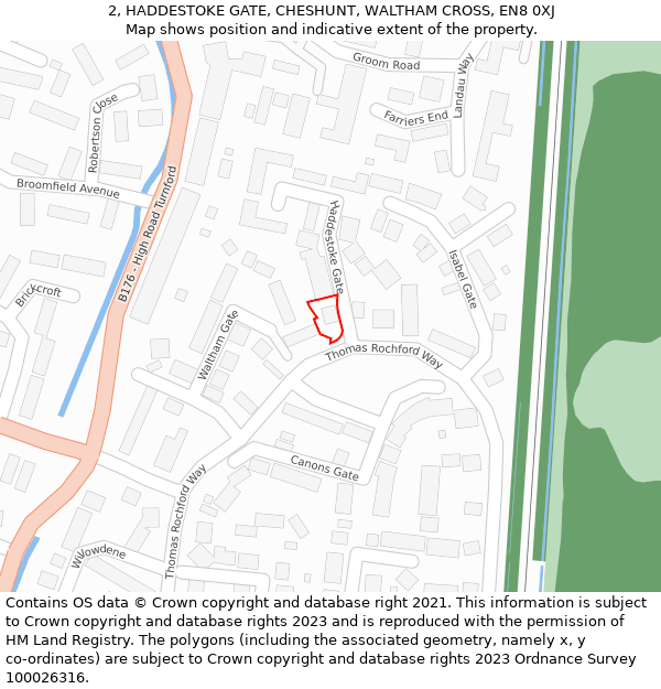 2, HADDESTOKE GATE, CHESHUNT, WALTHAM CROSS, EN8 0XJ: Location map and indicative extent of plot