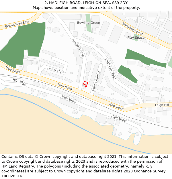 2, HADLEIGH ROAD, LEIGH-ON-SEA, SS9 2DY: Location map and indicative extent of plot