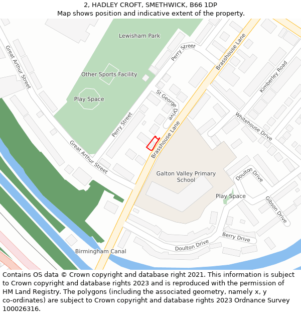 2, HADLEY CROFT, SMETHWICK, B66 1DP: Location map and indicative extent of plot