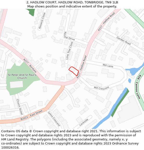 2, HADLOW COURT, HADLOW ROAD, TONBRIDGE, TN9 1LB: Location map and indicative extent of plot