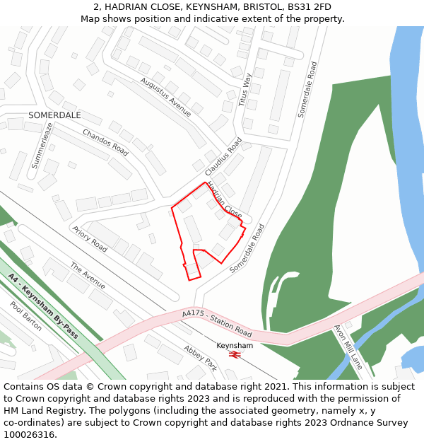 2, HADRIAN CLOSE, KEYNSHAM, BRISTOL, BS31 2FD: Location map and indicative extent of plot