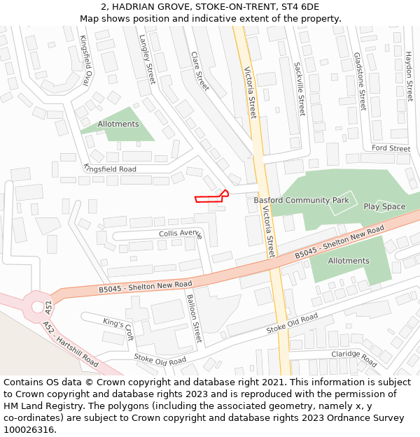 2, HADRIAN GROVE, STOKE-ON-TRENT, ST4 6DE: Location map and indicative extent of plot