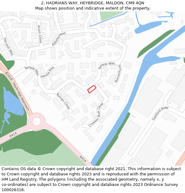 2, HADRIANS WAY, HEYBRIDGE, MALDON, CM9 4QN: Location map and indicative extent of plot