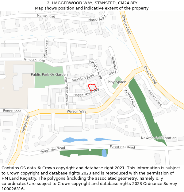 2, HAGGERWOOD WAY, STANSTED, CM24 8FY: Location map and indicative extent of plot