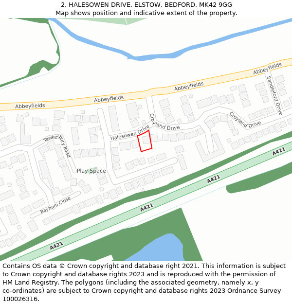 2, HALESOWEN DRIVE, ELSTOW, BEDFORD, MK42 9GG: Location map and indicative extent of plot