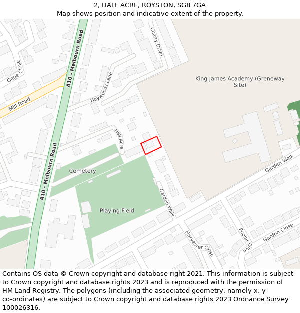 2, HALF ACRE, ROYSTON, SG8 7GA: Location map and indicative extent of plot