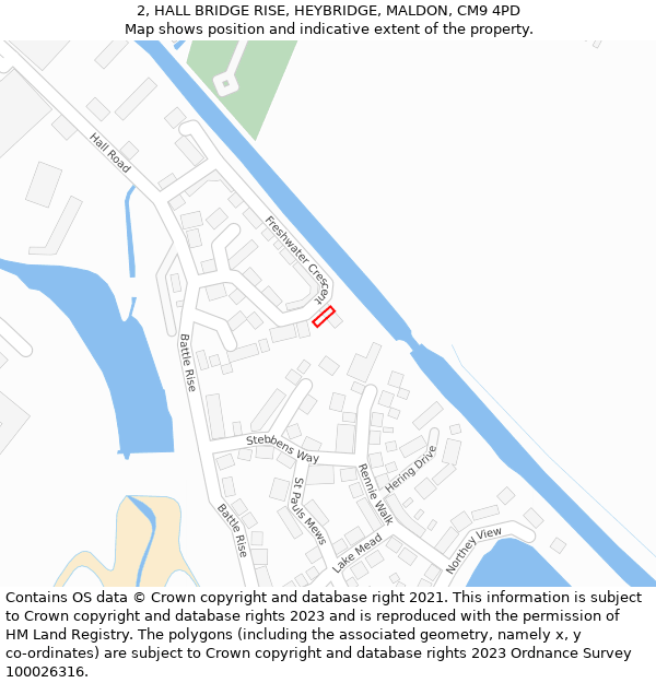 2, HALL BRIDGE RISE, HEYBRIDGE, MALDON, CM9 4PD: Location map and indicative extent of plot