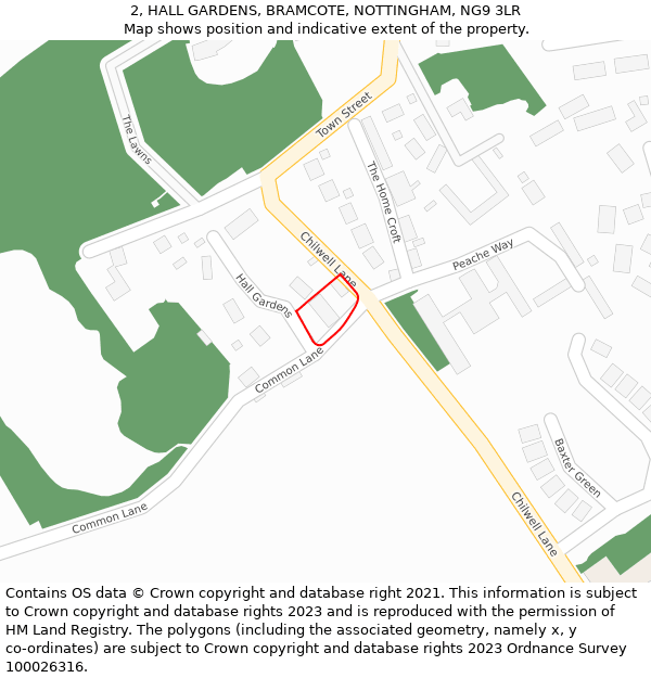 2, HALL GARDENS, BRAMCOTE, NOTTINGHAM, NG9 3LR: Location map and indicative extent of plot