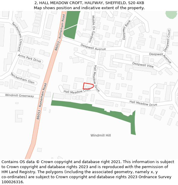 2, HALL MEADOW CROFT, HALFWAY, SHEFFIELD, S20 4XB: Location map and indicative extent of plot