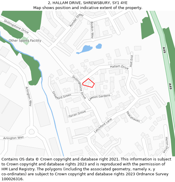 2, HALLAM DRIVE, SHREWSBURY, SY1 4YE: Location map and indicative extent of plot