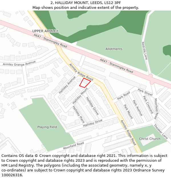 2, HALLIDAY MOUNT, LEEDS, LS12 3PF: Location map and indicative extent of plot