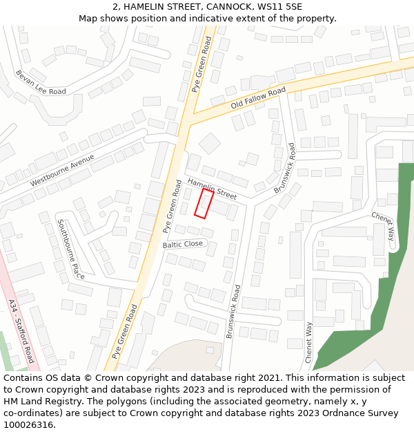 2, HAMELIN STREET, CANNOCK, WS11 5SE: Location map and indicative extent of plot