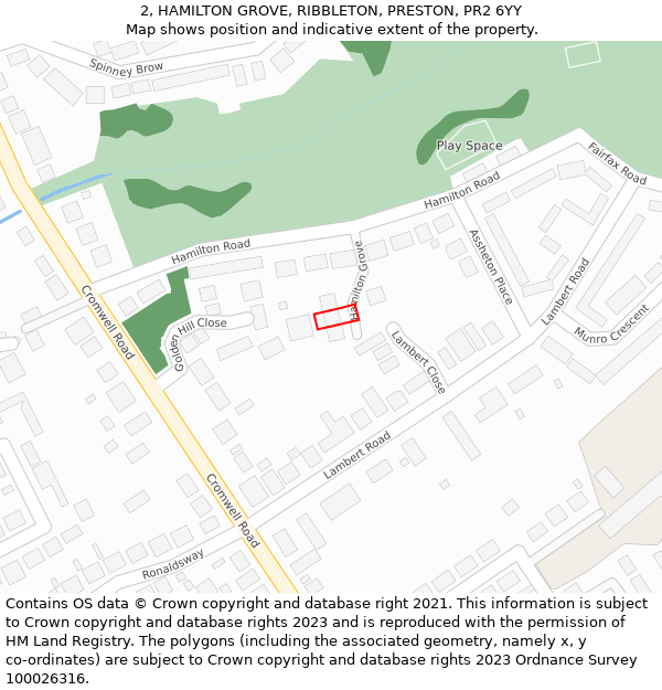 2, HAMILTON GROVE, RIBBLETON, PRESTON, PR2 6YY: Location map and indicative extent of plot