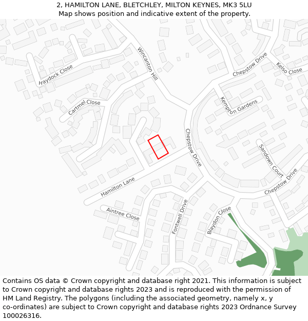 2, HAMILTON LANE, BLETCHLEY, MILTON KEYNES, MK3 5LU: Location map and indicative extent of plot