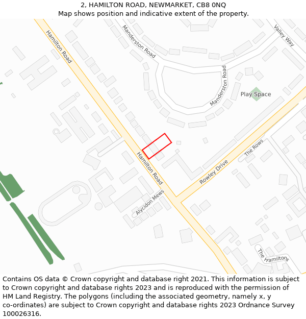 2, HAMILTON ROAD, NEWMARKET, CB8 0NQ: Location map and indicative extent of plot