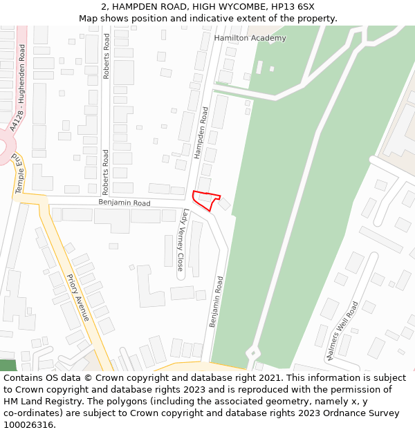 2, HAMPDEN ROAD, HIGH WYCOMBE, HP13 6SX: Location map and indicative extent of plot