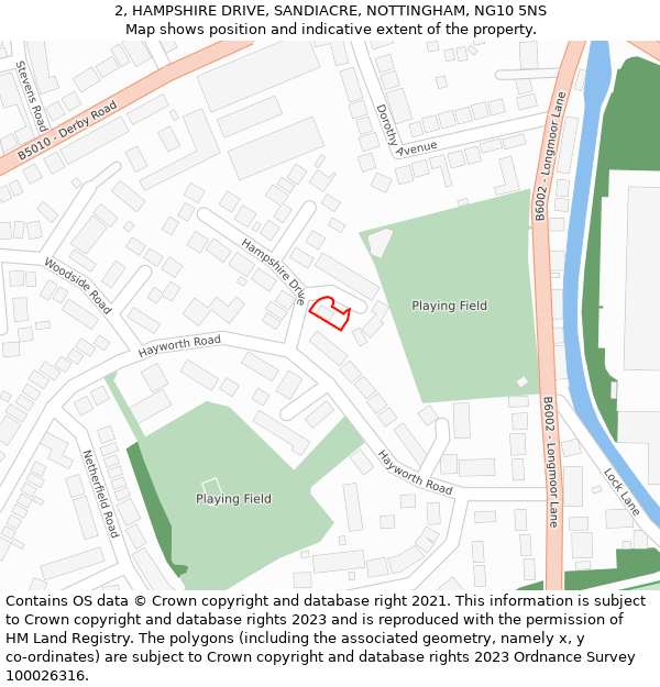 2, HAMPSHIRE DRIVE, SANDIACRE, NOTTINGHAM, NG10 5NS: Location map and indicative extent of plot