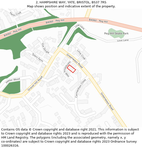 2, HAMPSHIRE WAY, YATE, BRISTOL, BS37 7RS: Location map and indicative extent of plot