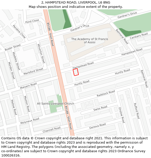 2, HAMPSTEAD ROAD, LIVERPOOL, L6 8NG: Location map and indicative extent of plot