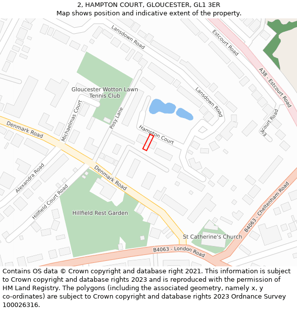 2, HAMPTON COURT, GLOUCESTER, GL1 3ER: Location map and indicative extent of plot