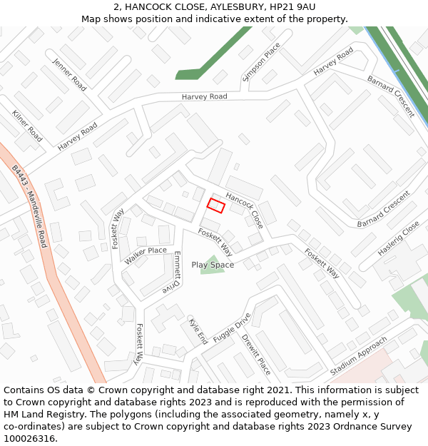 2, HANCOCK CLOSE, AYLESBURY, HP21 9AU: Location map and indicative extent of plot