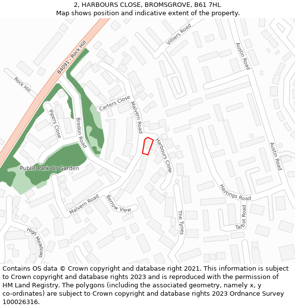 2, HARBOURS CLOSE, BROMSGROVE, B61 7HL: Location map and indicative extent of plot