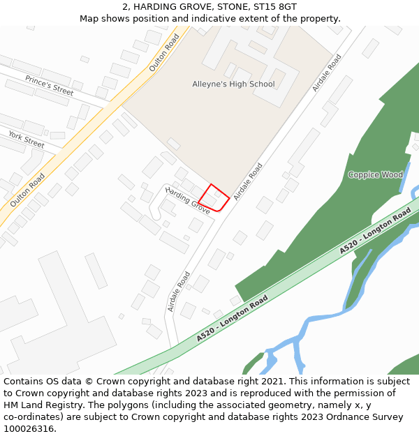 2, HARDING GROVE, STONE, ST15 8GT: Location map and indicative extent of plot