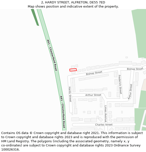 2, HARDY STREET, ALFRETON, DE55 7ED: Location map and indicative extent of plot