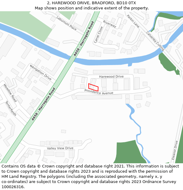 2, HAREWOOD DRIVE, BRADFORD, BD10 0TX: Location map and indicative extent of plot