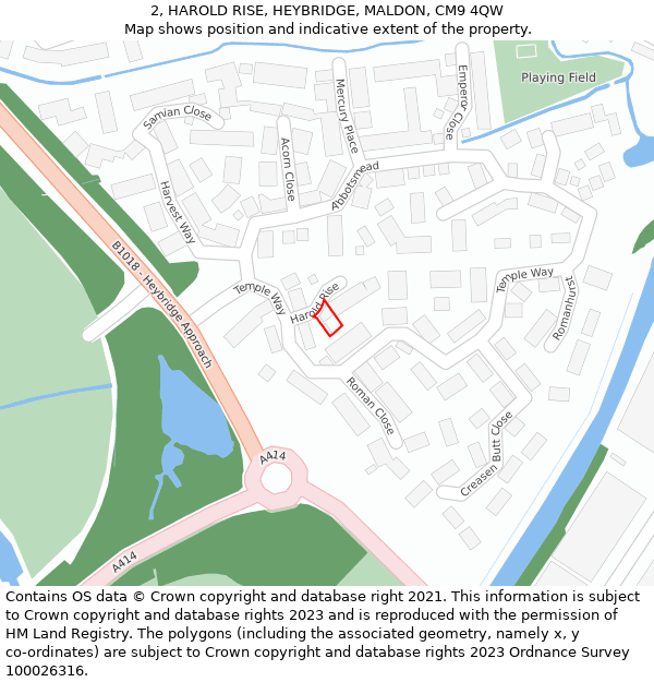 2, HAROLD RISE, HEYBRIDGE, MALDON, CM9 4QW: Location map and indicative extent of plot