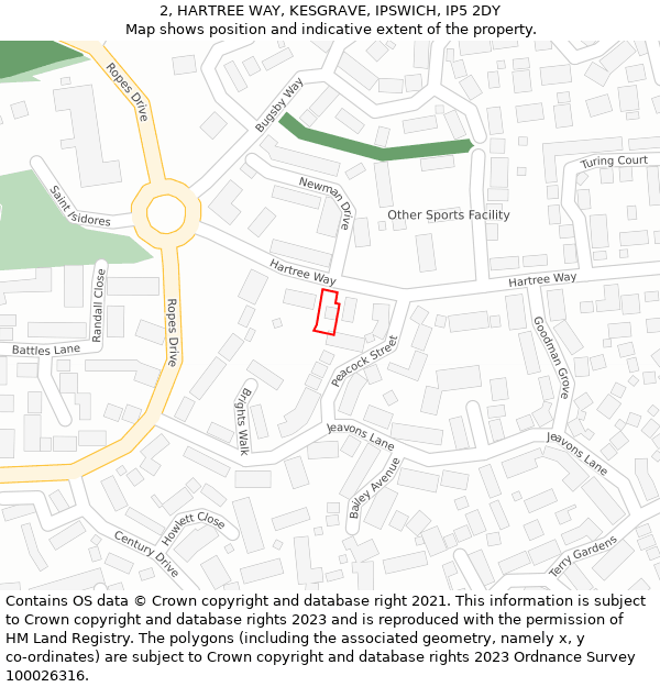 2, HARTREE WAY, KESGRAVE, IPSWICH, IP5 2DY: Location map and indicative extent of plot