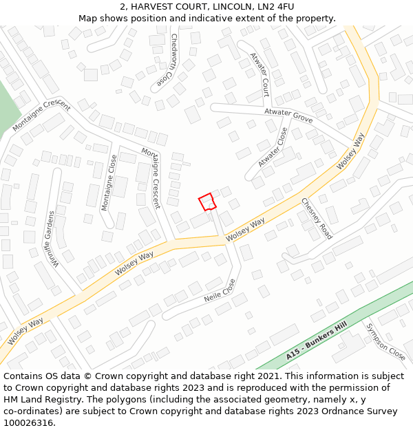 2, HARVEST COURT, LINCOLN, LN2 4FU: Location map and indicative extent of plot