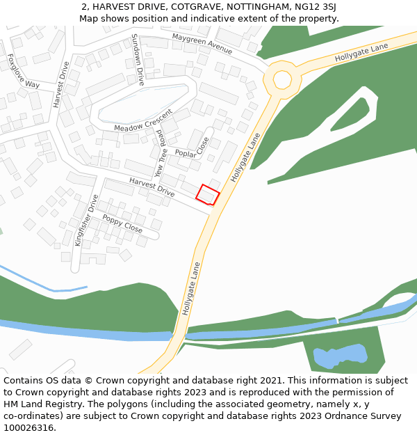 2, HARVEST DRIVE, COTGRAVE, NOTTINGHAM, NG12 3SJ: Location map and indicative extent of plot