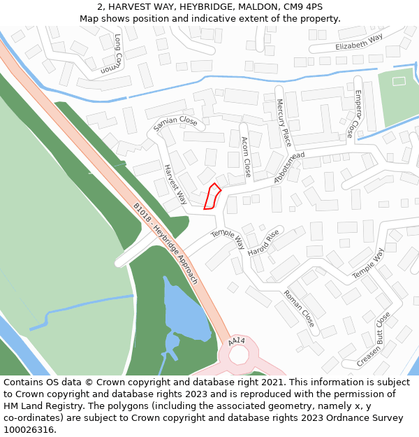 2, HARVEST WAY, HEYBRIDGE, MALDON, CM9 4PS: Location map and indicative extent of plot