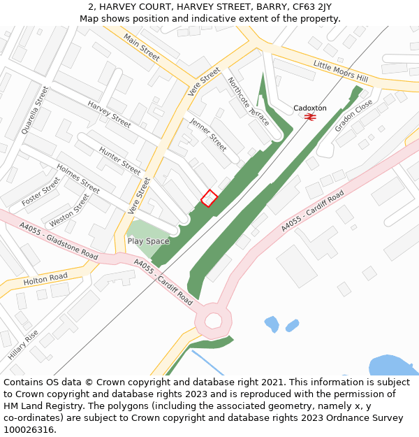 2, HARVEY COURT, HARVEY STREET, BARRY, CF63 2JY: Location map and indicative extent of plot