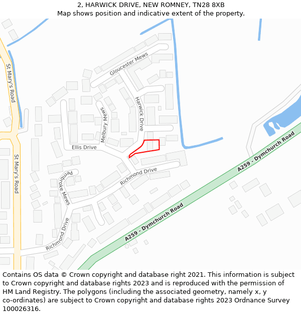 2, HARWICK DRIVE, NEW ROMNEY, TN28 8XB: Location map and indicative extent of plot