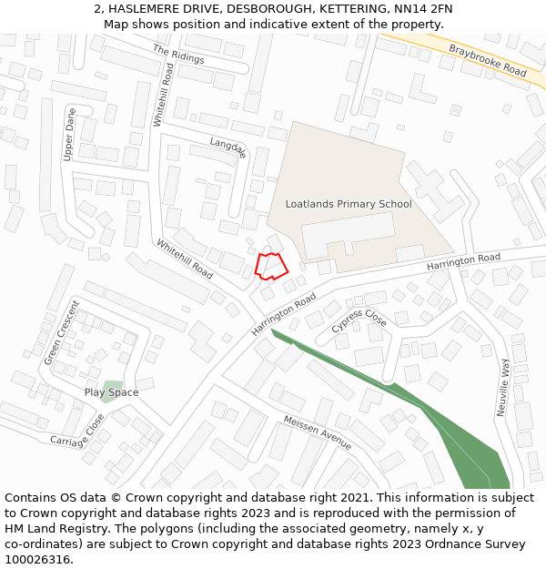 2, HASLEMERE DRIVE, DESBOROUGH, KETTERING, NN14 2FN: Location map and indicative extent of plot