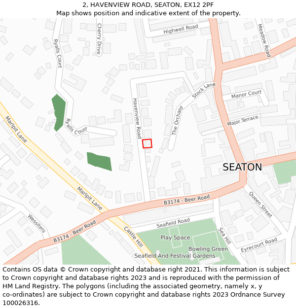 2, HAVENVIEW ROAD, SEATON, EX12 2PF: Location map and indicative extent of plot