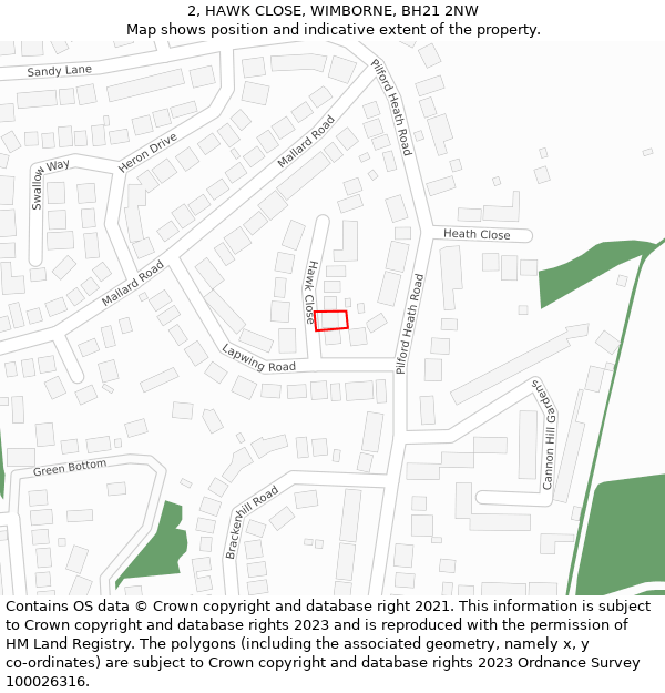 2, HAWK CLOSE, WIMBORNE, BH21 2NW: Location map and indicative extent of plot