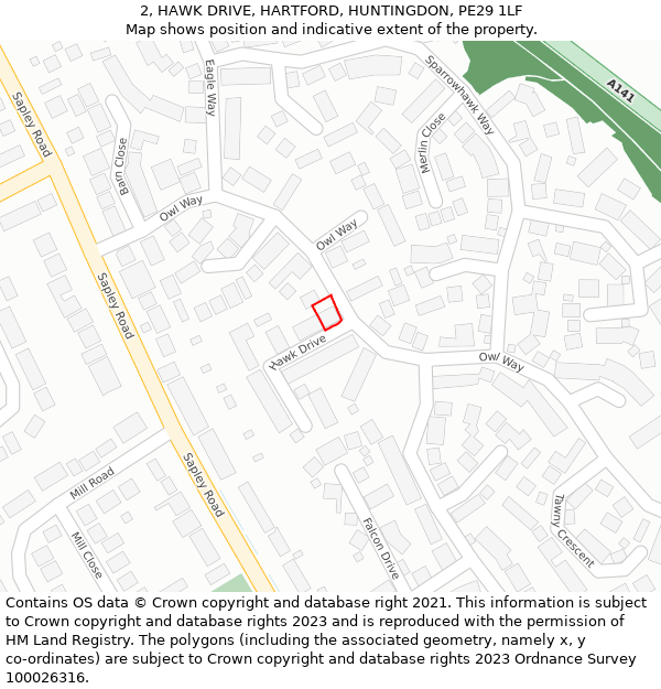 2, HAWK DRIVE, HARTFORD, HUNTINGDON, PE29 1LF: Location map and indicative extent of plot