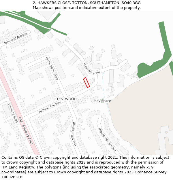 2, HAWKERS CLOSE, TOTTON, SOUTHAMPTON, SO40 3GG: Location map and indicative extent of plot