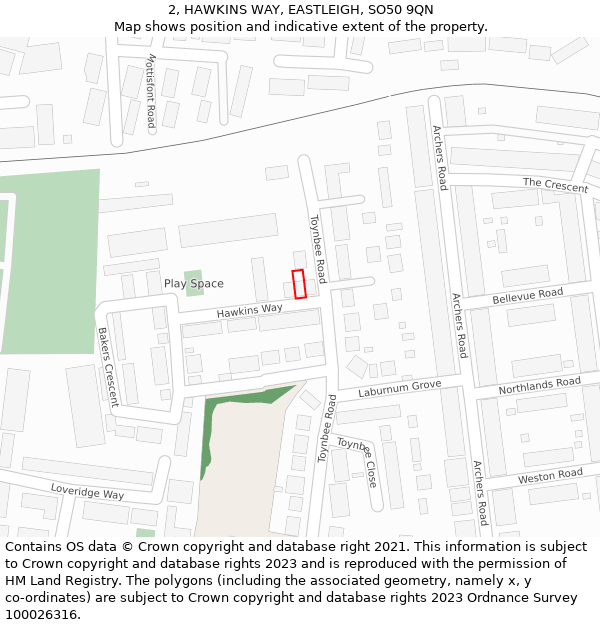 2, HAWKINS WAY, EASTLEIGH, SO50 9QN: Location map and indicative extent of plot