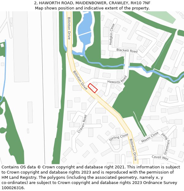 2, HAWORTH ROAD, MAIDENBOWER, CRAWLEY, RH10 7NF: Location map and indicative extent of plot