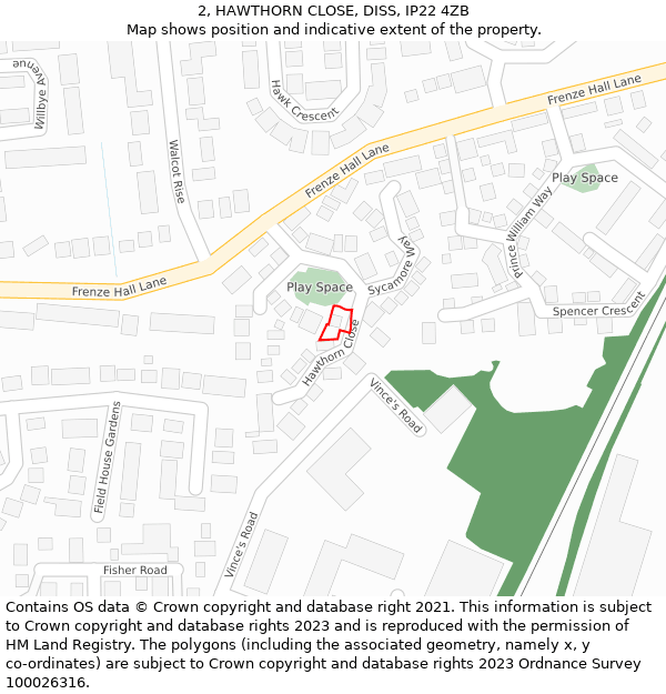2, HAWTHORN CLOSE, DISS, IP22 4ZB: Location map and indicative extent of plot