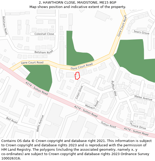 2, HAWTHORN CLOSE, MAIDSTONE, ME15 8GP: Location map and indicative extent of plot