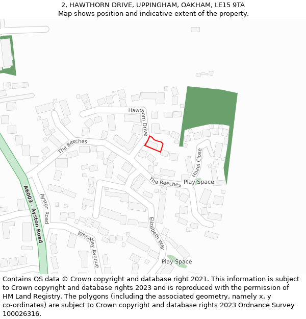 2, HAWTHORN DRIVE, UPPINGHAM, OAKHAM, LE15 9TA: Location map and indicative extent of plot