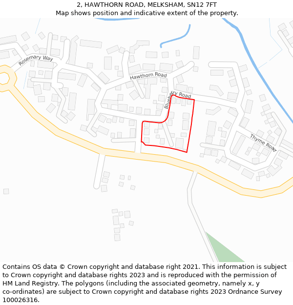 2, HAWTHORN ROAD, MELKSHAM, SN12 7FT: Location map and indicative extent of plot